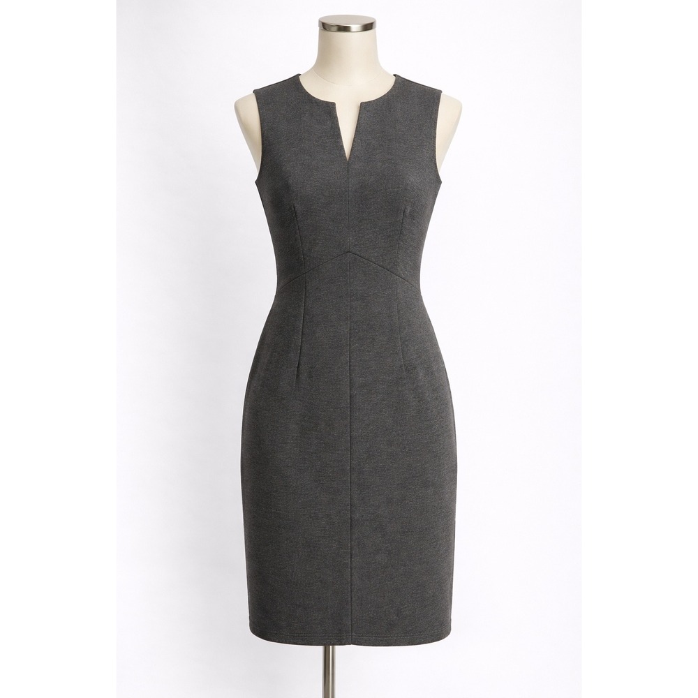 BLK // LT Sheath Dress Women‎ S Grey Sleeveless V-Neck Stretch Mini Business